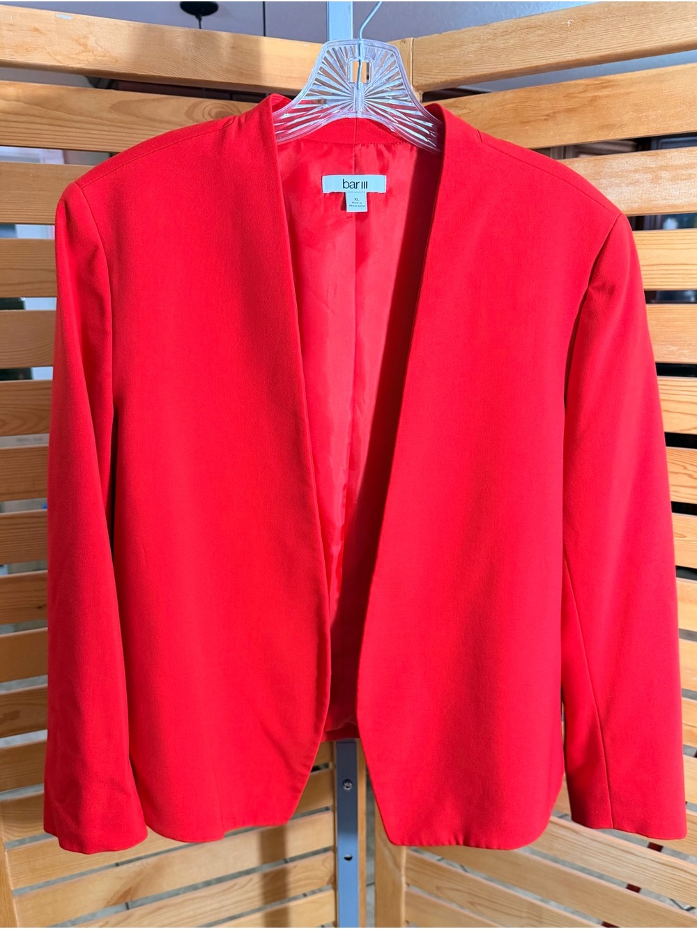 Bar III Bright Red Open-Front Collarless Blazer